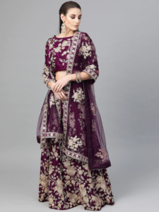 Purple & Golden Embroidered Semi-Stitched Lehenga & Unstitched Blouse with Dupatta-7