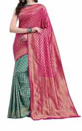 Kanjeevaram Silk Woven Half and Half Saree with Blouse Piece