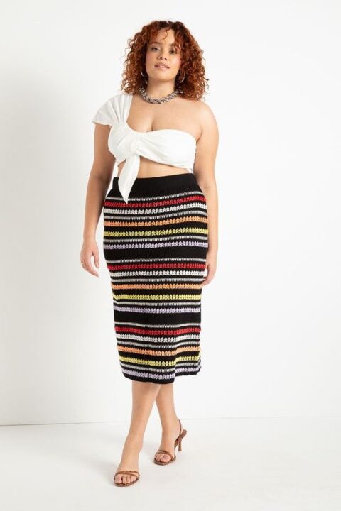 celebrity street style Crochet Knit Midi Skirt 9gmart online shopping