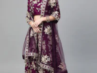 Purple & Golden Embroidered Semi-Stitched Lehenga & Unstitched Blouse with Dupatta-7